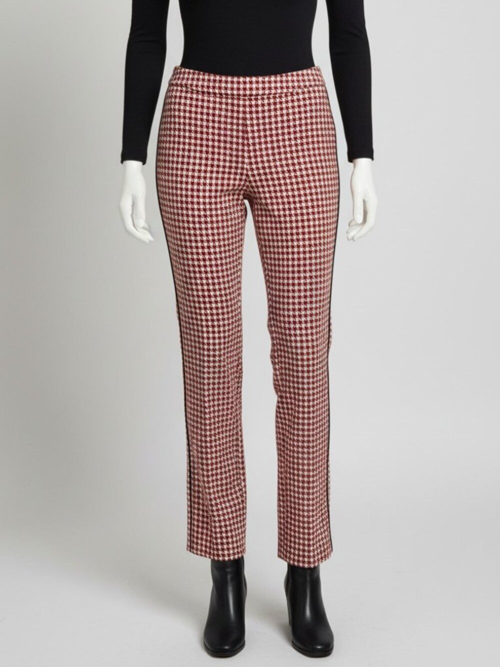 Seductive Pants Cindessa Geometric Houndstooth Pull On Flare Red Black 38
